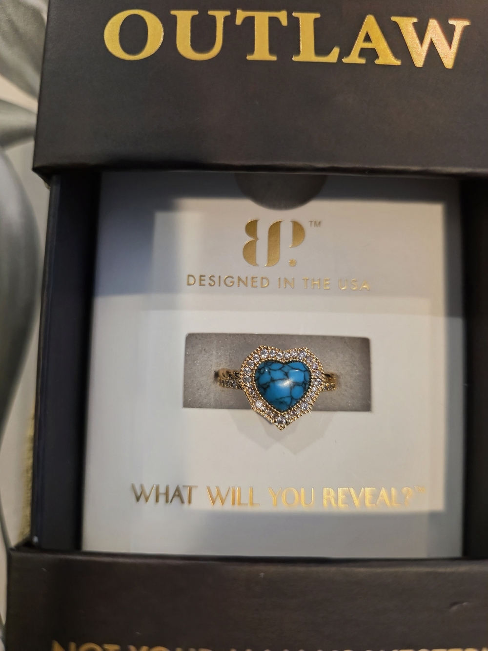 Outlaw Gold-Tone Heart Ring with Turquoise Stone